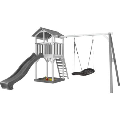 AXI Beach Tower mit Roxy Nest Schaukel - Grau/Weiß - Spielturm AXI Beach Tower mit Roxy Nest Schaukel - Grau/Weiß - Spielturm