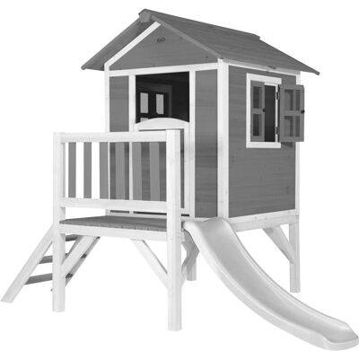Casa de juegos AXI Beach Series XL - Casa de jardín de madera con tobogán y ventanas Casa de juegos AXI Beach Series XL - Casa de jardín de madera con tobogán y ventanas
