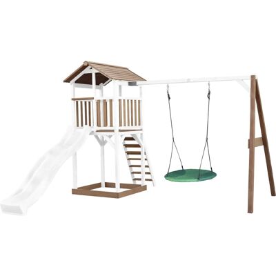 AXI Beach Tower mit Summer Nest Schaukel Braun/Weiß - Weiße Rutsche - Spielturm AXI Beach Tower mit Summer Nest Schaukel Braun/Weiß - Weiße Rutsche - Spielturm