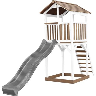 AXI Beach Tower Bruin/Wit - Grijze Glijbaan - Speeltoren AXI Beach Tower Bruin/Wit - Grijze Glijbaan - Speeltoren