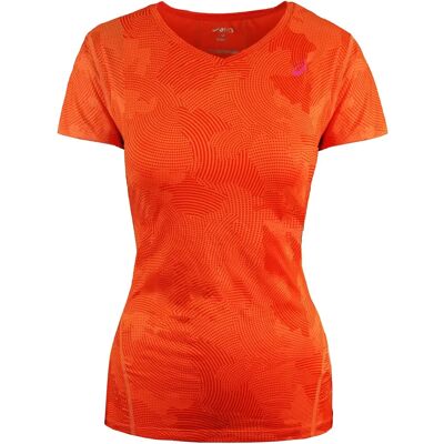 Asics Motion Dry All Over Graphic Top Oranje Dames Hardlooptop - XS Asics Motion Dry All Over Graphic Top Oranje Dames Hardlooptop - XS