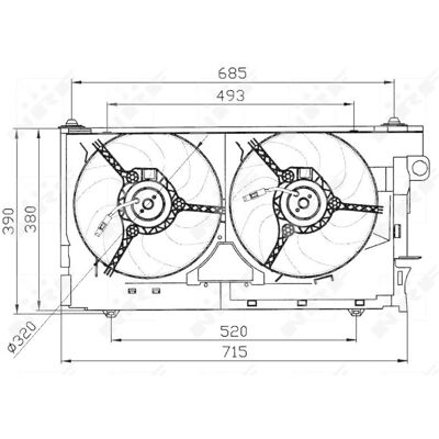 NRF Model 47030 Radiator Blæser Motor - Dobbelt 12V, 6 blade NRF Model 47030 Radiator Blæser Motor - Dobbelt 12V, 6 blade