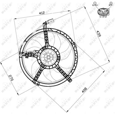 NRF 47509 Tuuletinmoottori - Ovaali, 12V, 150W, 7 Terää NRF 47509 Tuuletinmoottori - Ovaali, 12V, 150W, 7 Terää