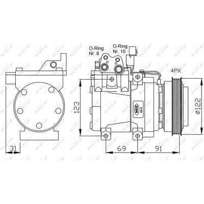 NRF 32200G Klimakompressor - 12V PAG 46, Runder Anschluss, 4 Rillen NRF 32200G Klimakompressor - 12V PAG 46, Runder Anschluss, 4 Rillen