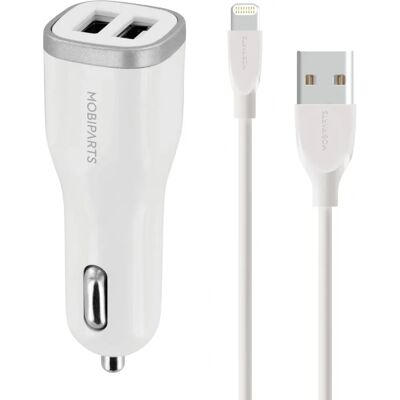 Chargeur voiture Mobiparts MP-37545 avec double USB et câble Lightning - Chargeur mobile - Publicité Chargeur voiture Mobiparts MP-37545 avec double USB et câble Lightning - Chargeur mobile - Publicité
