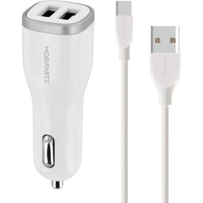 Mobiparts Autolader - Doppel USB & USB-C, Weiß - Autozubehör Mobiparts Autolader - Doppel USB & USB-C, Weiß - Autozubehör