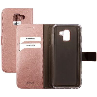 Mobiparts Saffiano Wallet Hülle Samsung Galaxy J6 (2018) Pink - Handyhülle Mobiparts Saffiano Wallet Hülle Samsung Galaxy J6 (2018) Pink - Handyhülle