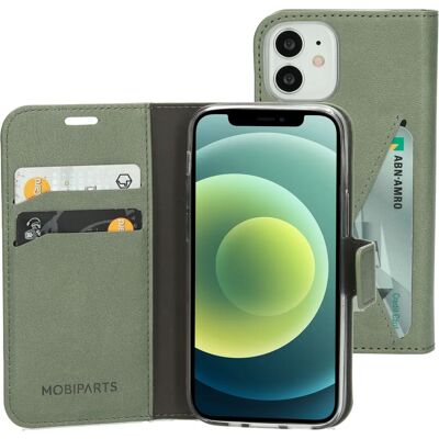 Mobiparts Mobiparts Étui portefeuille iPhone 12 Mini Vert Pierre - coque téléphone - Publicité Mobiparts Mobiparts Étui portefeuille iPhone 12 Mini Vert Pierre - coque téléphone - Publicité