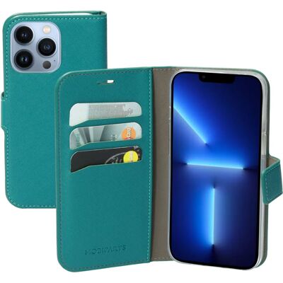 Mobiparts Saffiano Wallet Case Apple iPhone 13 Pro Türkis Mobiparts Saffiano Wallet Case Apple iPhone 13 Pro Türkis