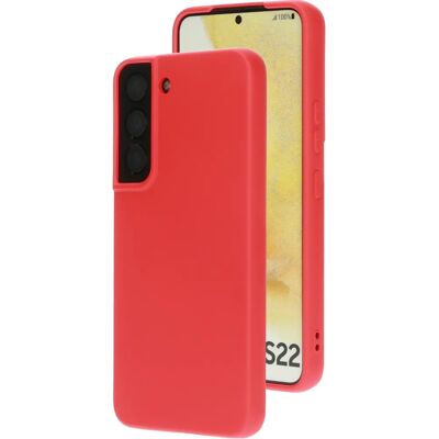 Coque en silicone Mobiparts pour Samsung Galaxy S22 Rouge Écarlate - Publicité Coque en silicone Mobiparts pour Samsung Galaxy S22 Rouge Écarlate - Publicité