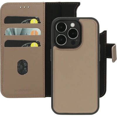 Mobiparts Leder 2-in-1 Brieftasche Hülle Apple iPhone 15 Pro Taupe - Handyhülle Mobiparts Leder 2-in-1 Brieftasche Hülle Apple iPhone 15 Pro Taupe - Handyhülle