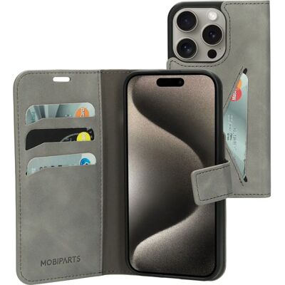 Mobiparts Classic Wallet Hülle Apple iPhone 15 Pro Granite Grey Mobiparts Classic Wallet Hülle Apple iPhone 15 Pro Granite Grey