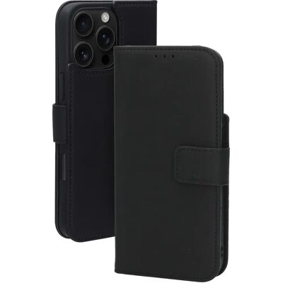 Mobiparts Leder Wallet Hülle Apple iPhone 16 Pro Max Schwarz - Handyhülle Mobiparts Leder Wallet Hülle Apple iPhone 16 Pro Max Schwarz - Handyhülle