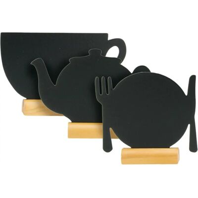 Securit Set van 3 mini krijtbord silhouetten - Theepot, bord, beker - Houten basis Securit Set van 3 mini krijtbord silhouetten - Theepot, bord, beker - Houten basis