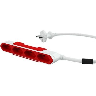 Allocacoc PowerBar Verlängerung - 4 Steckdosen - Weiß/Rot - Kompakt Allocacoc PowerBar Verlängerung - 4 Steckdosen - Weiß/Rot - Kompakt