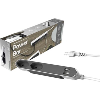 Allocacoc PowerBar USB Extension - 2 Prises, 2 USB, Gris/Blanc - Publicité Allocacoc PowerBar USB Extension - 2 Prises, 2 USB, Gris/Blanc - Publicité