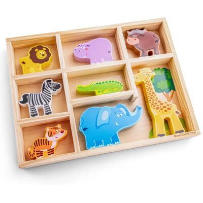 Figure di Animali Safari in Legno - Set da 9 - Dai 3 Anni Figure di Animali Safari in Legno - Set da 9 - Dai 3 Anni