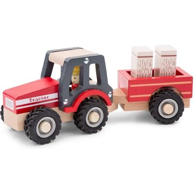 New Classic Toys Tractor de madera con remolque de heno - Juego de granja New Classic Toys Tractor de madera con remolque de heno - Juego de granja