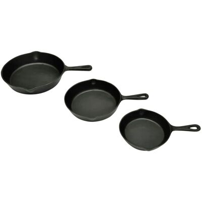 vidaXL Set di 3 Padelle in Ghisa Nere - Set di Pentole vidaXL Set di 3 Padelle in Ghisa Nere - Set di Pentole