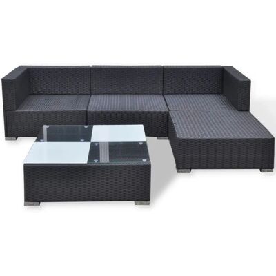 vidaXL 5-teiliges Garten-Lounge-Set mit Kissen aus Poly-Rattan - Schwarz, Weiß vidaXL 5-teiliges Garten-Lounge-Set mit Kissen aus Poly-Rattan - Schwarz, Weiß