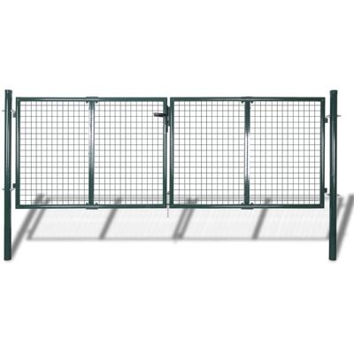 vidaXL Cerca de jardín con puerta 289x100cm/306x150cm Acero Verde - Puerta de valla de jardín vidaXL Cerca de jardín con puerta 289x100cm/306x150cm Acero Verde - Puerta de valla de jardín