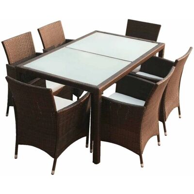 Zestaw do Jadalni na Ogrodzie Maisonchic - 7 elementów, Rattan, Brązowy Zestaw do Jadalni na Ogrodzie Maisonchic - 7 elementów, Rattan, Brązowy