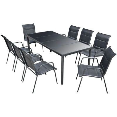 vidaXL Gartentisch-Set - 9 Teile Schwarz Stahl vidaXL Gartentisch-Set - 9 Teile Schwarz Stahl