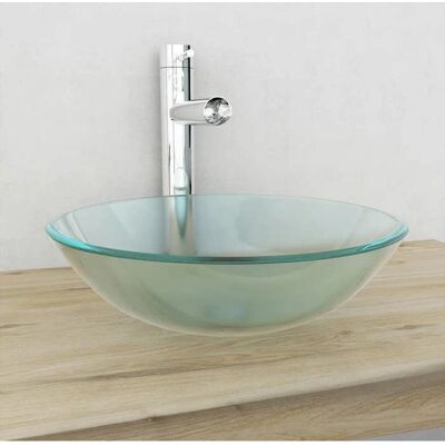 vidaXL Weiße Sicherheitsglas 42cm Waschbecken - Badezimmer vidaXL Weiße Sicherheitsglas 42cm Waschbecken - Badezimmer