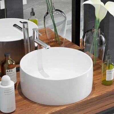 vidaXL Weißer runder Keramikwaschbecken - Badezimmer 40x15cm vidaXL Weißer runder Keramikwaschbecken - Badezimmer 40x15cm