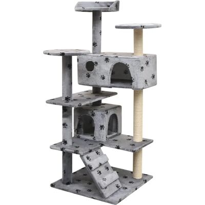 vidaXL Katzenbaum mit Sisal-Kratzsäulen 125 cm Pfotenabdrücke Grau Spielturm vidaXL Katzenbaum mit Sisal-Kratzsäulen 125 cm Pfotenabdrücke Grau Spielturm