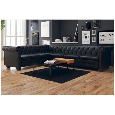 VIDAXL Hjørnesofa Chesterfield 6-personers sort VIDAXL Hjørnesofa Chesterfield 6-personers sort