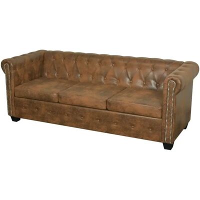 Nnevl Chesterfield Canapé 3 places Cuir artificiel Marron - Canapé Nnevl Chesterfield Canapé 3 places Cuir artificiel Marron - Canapé