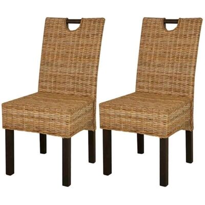 vidaXL Set van 2 Kubu rotan en mango houten eetkamerstoelen vidaXL Set van 2 Kubu rotan en mango houten eetkamerstoelen