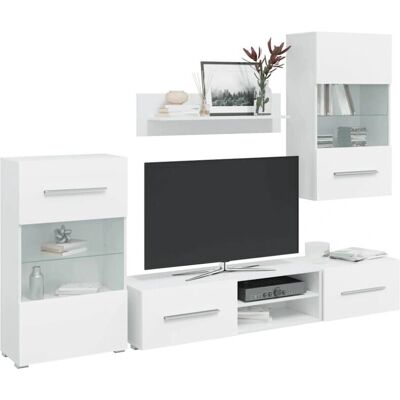 vidaXL Wand-TV-Schranksatz - Weiß - Wandfernsehmöbel mit LED-Beleuchtung vidaXL Wand-TV-Schranksatz - Weiß - Wandfernsehmöbel mit LED-Beleuchtung