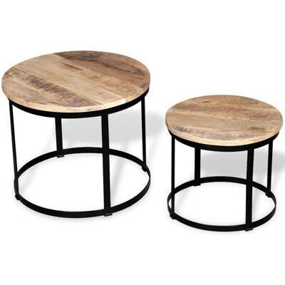 Ensemble de Tables Basses en Deux Pièces - Bois de Mango Industriel - 40/50cm Ensemble de Tables Basses en Deux Pièces - Bois de Mango Industriel - 40/50cm
