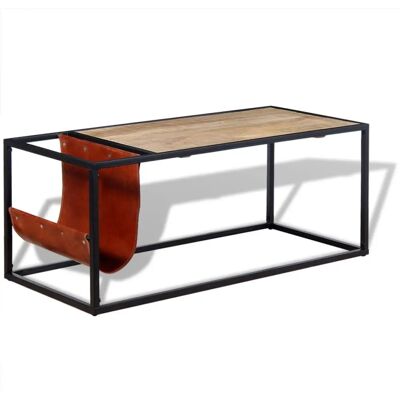 vidaXL Couchtisch mit echtem Leder Magazinhalter - Couchtisch vidaXL Couchtisch mit echtem Leder Magazinhalter - Couchtisch
