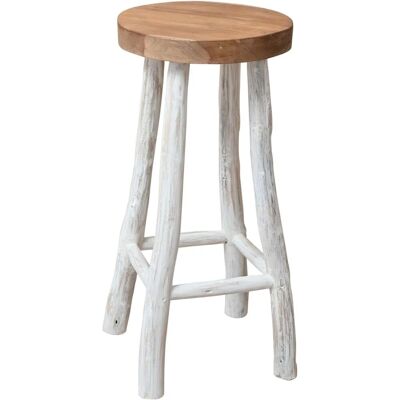 Taburete de barra de teca vidaXL marrón y blanco hecho a mano para cocina y restaurante - Asiento de barra Taburete de barra de teca vidaXL marrón y blanco hecho a mano para cocina y restaurante - Asiento de barra