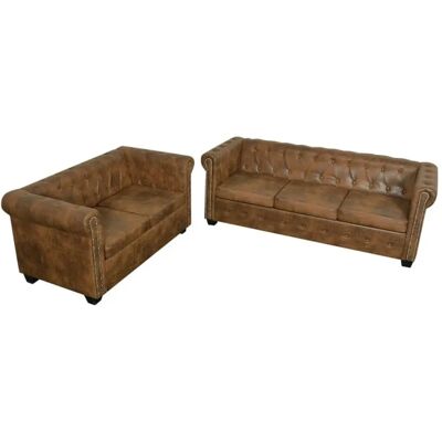 vidaXL Chesterfield Sofaset - Braun - 2 und 3 Plätze - Elegant und Bequem vidaXL Chesterfield Sofaset - Braun - 2 und 3 Plätze - Elegant und Bequem