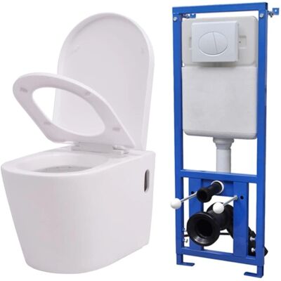 VIDAXL Weißes Keramik-Wand-WC mit verstecktem Spülkasten VIDAXL Weißes Keramik-Wand-WC mit verstecktem Spülkasten