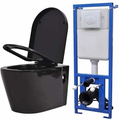 vidaXL Wandhängendes WC - Soft-close, Doppelspülung, Keramik Schwarz vidaXL Wandhängendes WC - Soft-close, Doppelspülung, Keramik Schwarz