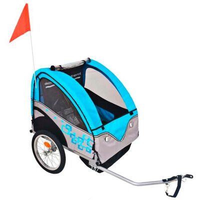 vidaXL Remolque de Bicicleta Gris Azul - Remolque para Niños 30kg vidaXL Remolque de Bicicleta Gris Azul - Remolque para Niños 30kg