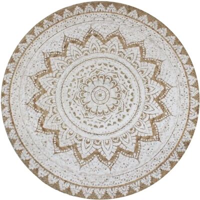 vidaXL Rundt Flokset Jute Teppet 90cm - Naturlig Hjemmedekoration vidaXL Rundt Flokset Jute Teppet 90cm - Naturlig Hjemmedekoration