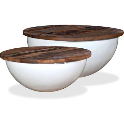 vidaXL Weiße recycelte Holz Couchtisch-Set - Industrielles Design vidaXL Weiße recycelte Holz Couchtisch-Set - Industrielles Design