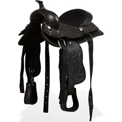 vidaXL Westernsattel 13" Schwarzes Leder mit Kopfstück & Brustgurt vidaXL Westernsattel 13" Schwarzes Leder mit Kopfstück & Brustgurt