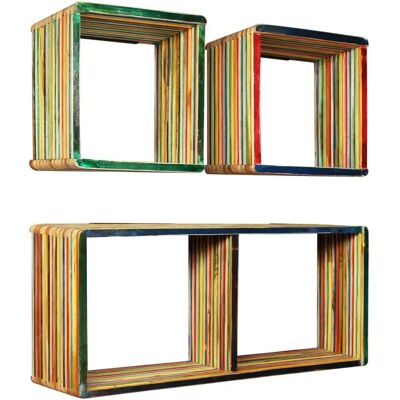 Set d'étagères murales en teck recyclé vidaXL 3 pièces multicolore - Publicité Set d'étagères murales en teck recyclé vidaXL 3 pièces multicolore - Publicité