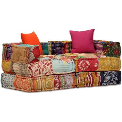 vidaXL Pouf modulaire 2 places en Tissu Patchwork - Pouf vidaXL Pouf modulaire 2 places en Tissu Patchwork - Pouf