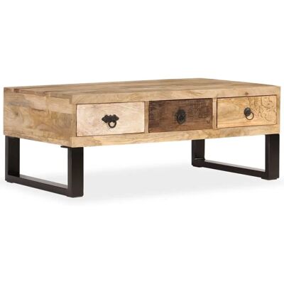 vidaXL 244942 Brauner Mangoholz Couchtisch mit 3 Schubladen - Tisch vidaXL 244942 Brauner Mangoholz Couchtisch mit 3 Schubladen - Tisch