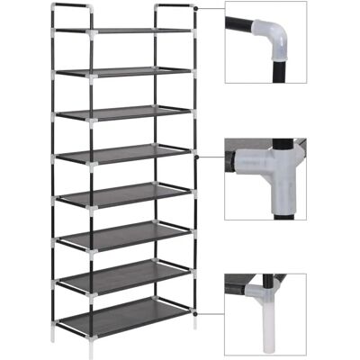 vidaXL Schoenenrek met 8 Planken Metaal en Non-woven Stof Zwart - Schoenenrek vidaXL Schoenenrek met 8 Planken Metaal en Non-woven Stof Zwart - Schoenenrek
