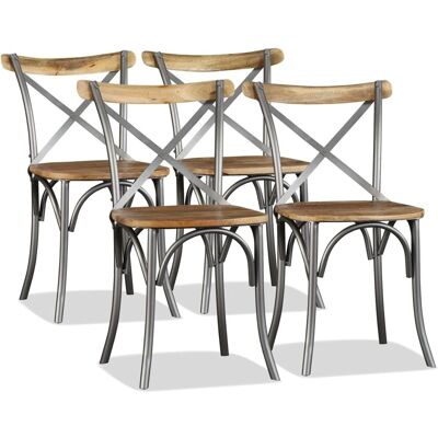 Sillas de comedor de madera de mango y acero vidaXL - Pack de 4 Sillas de comedor de madera de mango y acero vidaXL - Pack de 4