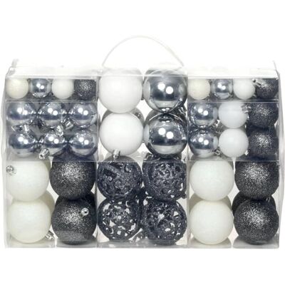 vidaXL Ensemble de Boules de Noël 3/4/6 cm Blanc/Gris - Décorations de Noël - Publicité vidaXL Ensemble de Boules de Noël 3/4/6 cm Blanc/Gris - Décorations de Noël - Publicité